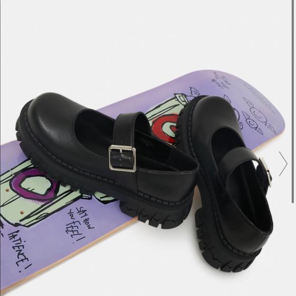 Platform Mary Jane Teen Craft Black Buckle Shoes